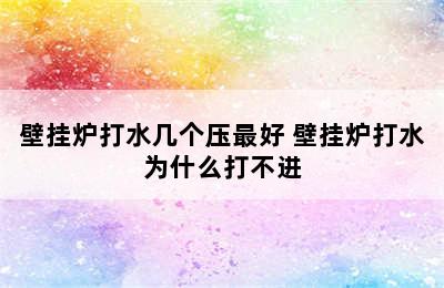 壁挂炉打水几个压最好 壁挂炉打水为什么打不进